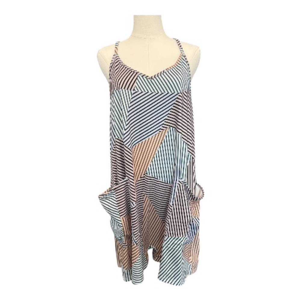 ✨ EUC ANRABESS Women’s Multicolor Striped Spaghetti Strap Romper | Size XL